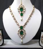 White Drop Green Stone Necklace Set