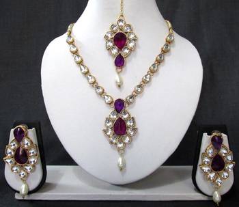 White Drop Purple Stone Necklace Set 1