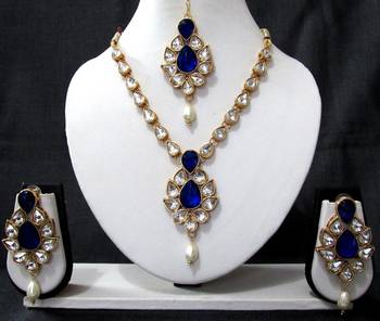 Nice White Drop Dark Blue Stone Necklace Set 1