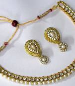 Golden White Stone Nice Polki Necklace Set