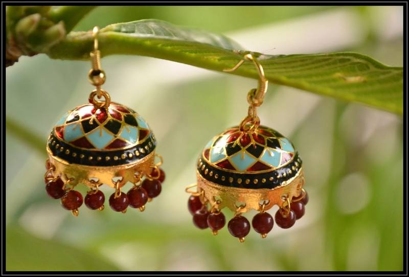 Oxisidised Multicolour jhumka earrings