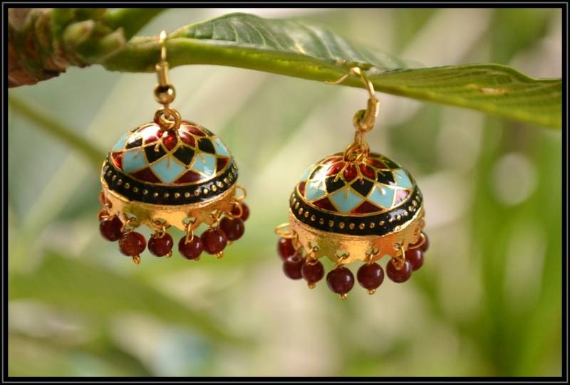 Oxisidised Multicolour jhumka earrings
