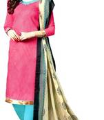 Pink Embroidered Jute Unstitched Salwar With Dupatta