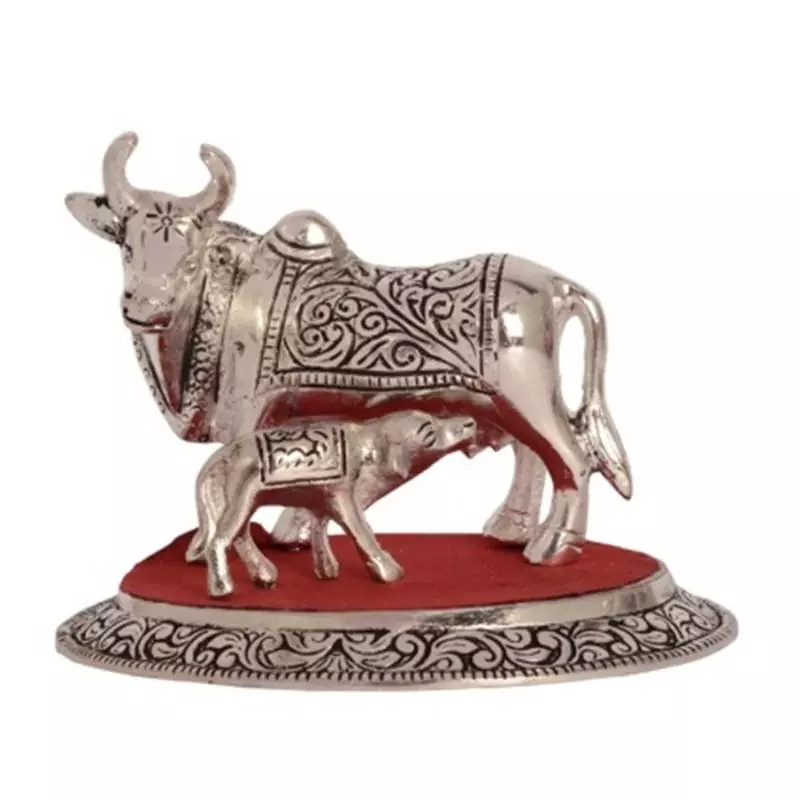 eCraftIndia White Metal Cow and Calf