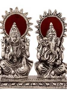 eCraftIndia White Metal Statue of Laxmi and Ganesha