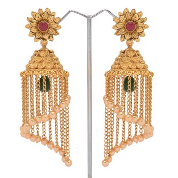 pearl hanging jhumkas