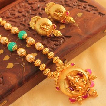 Beautiful Matte Finish Lakshmi Necklace Set 1