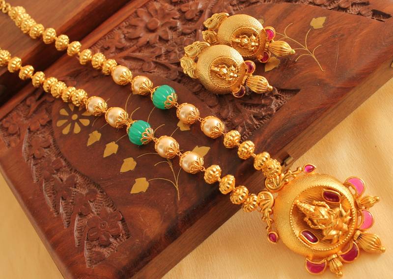 Beautiful Matte Finish Lakshmi Necklace Set