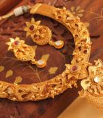 Royal One Gram Gold Plated Real Kundan Designer Necklace Set 