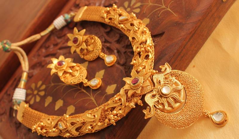 Royal One Gram Gold Plated Real Kundan Designer Necklace Set 