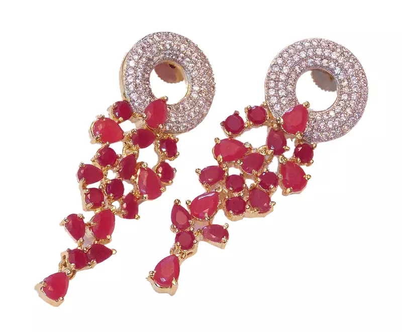 Celebrity royal collection cz diamond RUBY earring dangler