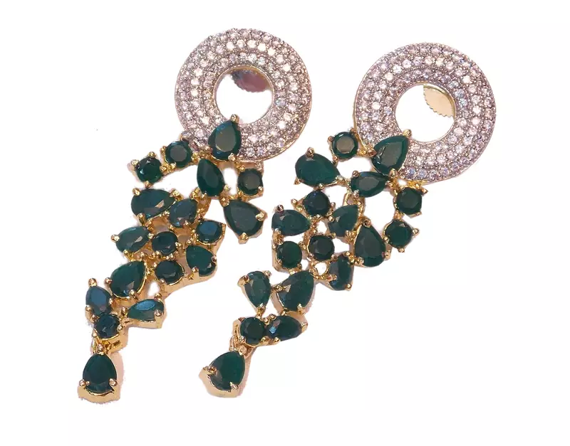 Celebrity royal collection cz diamond emerald earring dangler