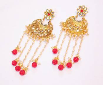  Pearl Red Stone Chand Bali Dangler Earring 1