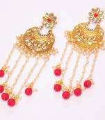  PEARL RED STONE CHAND BALI DANGLER EARRING