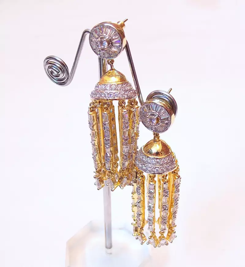FINE CZ STUD JHUMKI DANGLER EARRING