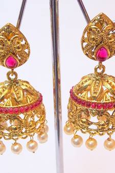 ETHNIC RUBY STUD JHUMKI EARRING