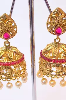 ETHNIC RUBY STUD JHUMKI EARRING