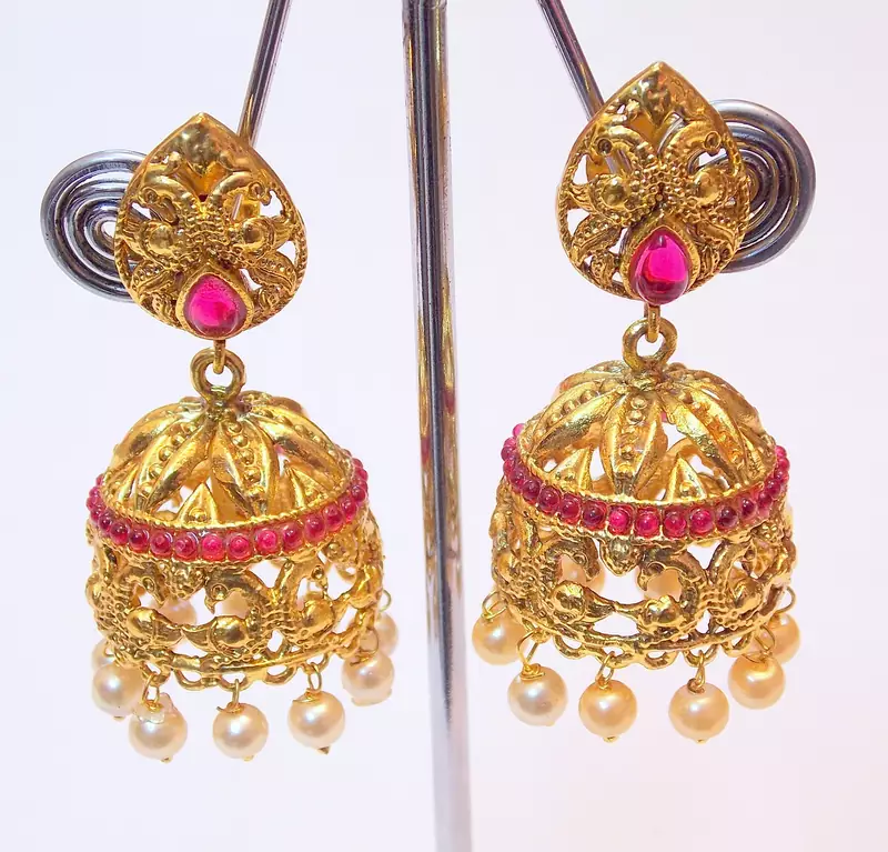 ETHNIC RUBY STUD JHUMKI EARRING