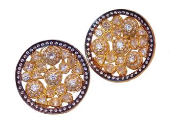 Gold FINE Cubic Zirconia BIG STUD EARRING 1