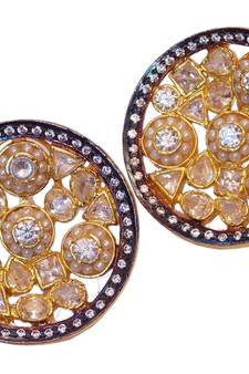 Gold FINE Cubic Zirconia BIG STUD EARRING