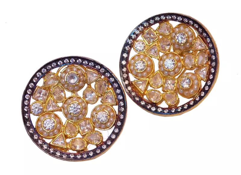 Gold FINE Cubic Zirconia BIG STUD EARRING