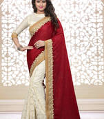 Red plain velvet saree with blouse