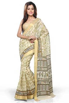 Green printed cotton saree with blouse 1