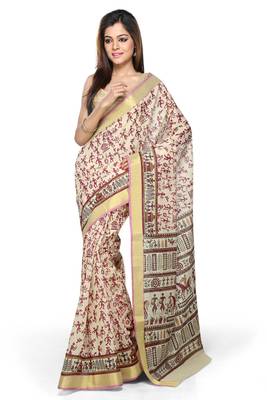 Maroon printed cotton saree with blouse 1