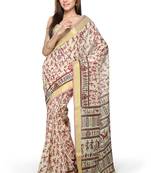 Maroon printed cotton saree with blouse
