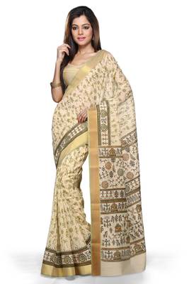 Green printed cotton saree with blouse 1