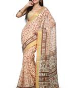 Orange printed cotton saree with blouse
