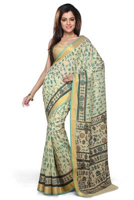 Blue printed cotton saree with blouse 1