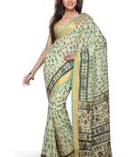 Blue printed cotton saree with blouse