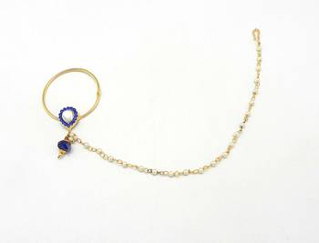 Blue Color Rajasthani Nath Made With Brass & Decorated With Kundan And Pearl Chain 1