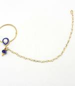 Blue Color Rajasthani Nath Made With Brass & Decorated With Kundan And Pearl Chain