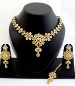 Designer partywear delicate necklace set with maang tikka
