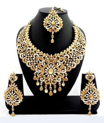 Designer golden white stone bridal 