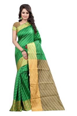 Green woven cotton silk saree with blouse 1