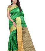 Green woven cotton silk saree with blouse