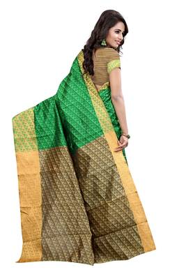 Green woven cotton silk saree with blouse 2