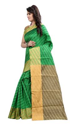 Green woven cotton silk saree with blouse 3