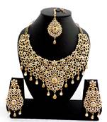 Designer golden white stone bridal necklace set with maang tikka