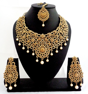 Designer golden stone bridal necklace 