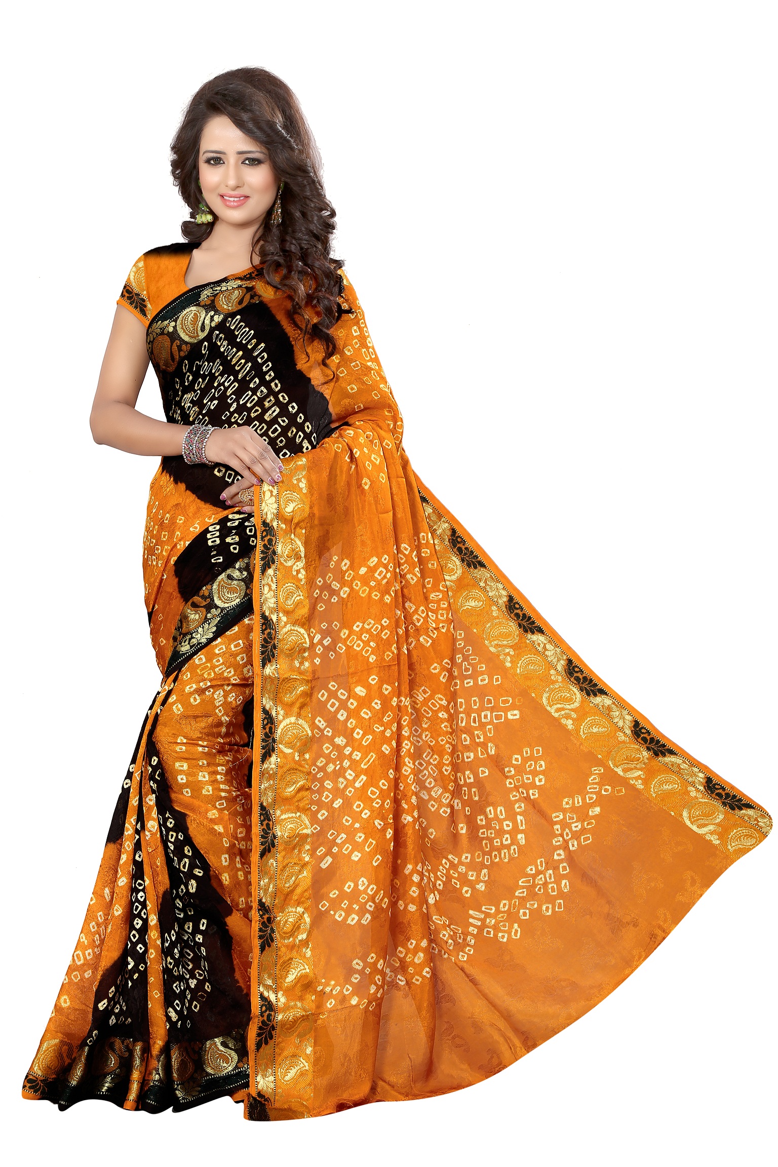 Buy Mustard printed bandhani saree with blouse line MAHA LERIYA MUSTARD BLACK 1 original