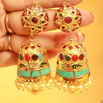 Gold Look Navratan Polki Jhumka's 1