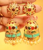Gold Look Navratan Polki Jhumka's