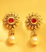 Ruby Gold Look Paisley Pearl Studs