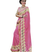Pink embroidered chiffon saree with blouse