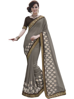 Grey embroidered georgette saree with blouse 1