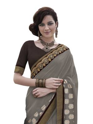 Grey embroidered georgette saree with blouse 2